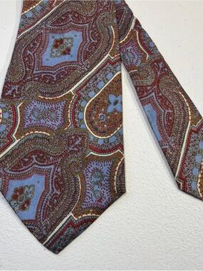 FASHION BAR 100% Silk Tie Blue / Brown Paisley Tie 57”x4.5”
